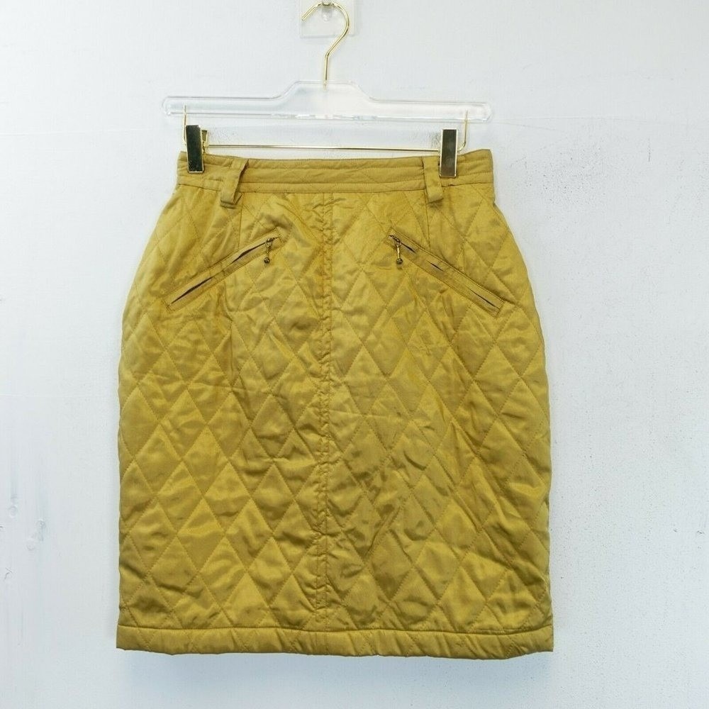 80s Vintage Quilted Skirt Womens SMALL Beige Tan Equestrian KRISS KROSS